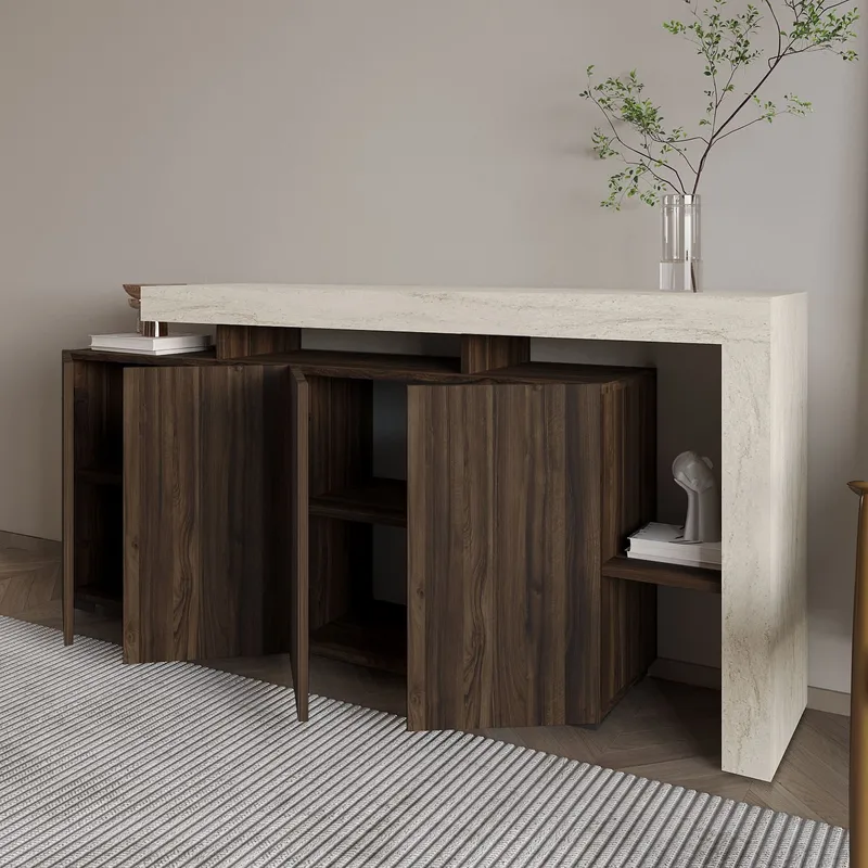 Jurukovo Konsol 170x80x35 cm - Travertine og Walnut - Opbevaring - Opbevaringsmøbler - Skænke & sideboards