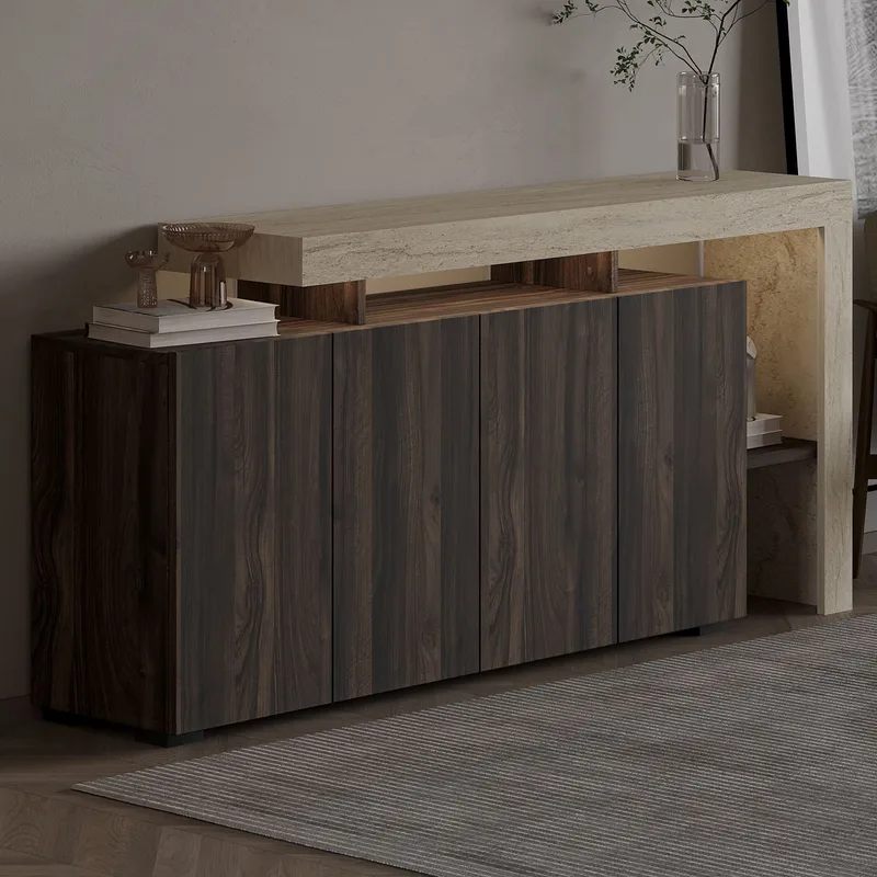 Jurukovo Konsol 170x80x35 cm - Travertine og Walnut - Opbevaring - Opbevaringsmøbler - Skænke & sideboards