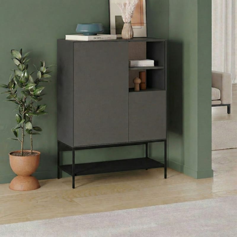 Kenvor Skænk 90x125x40 cm - Antracit/Træ/Sort - Opbevaring - Opbevaringsmøbler - Skænke & sideboards