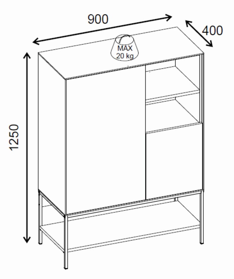Kenvor Skænk 90x125x40 cm - Antracit/Træ/Sort - Opbevaring - Opbevaringsmøbler - Skænke & sideboards