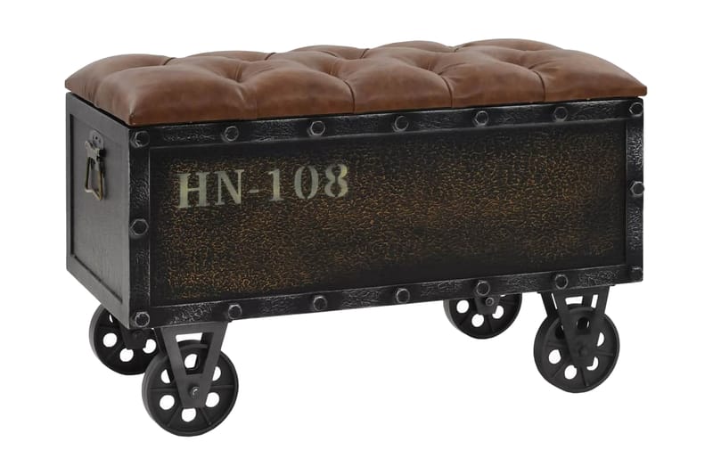 Opbevaringsbænk Massivt Træ Og Kunstlæder 80,5 X 41 X 50 Cm - Brun - Opbevaring - Opbevaringsmøbler - Kister