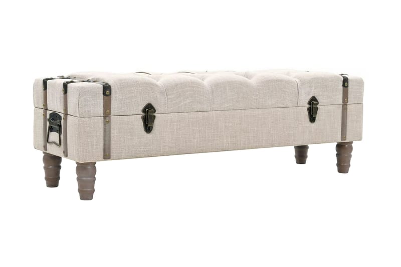 Opbevaringsbænk Massivt Træ Og Stål 111 X 34 X 37 Cm - Creme - Kister