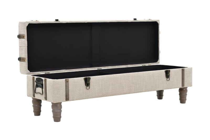 Opbevaringsbænk Massivt Træ Og Stål 111 X 34 X 37 Cm - Creme - Opbevaring - Opbevaringsmøbler - Kister