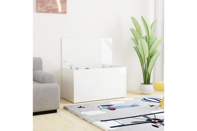 opbevaringskiste 84x42x46 cm spånplade hvid højglans - Hvid - Opbevaring - Opbevaringsmøbler - Kister