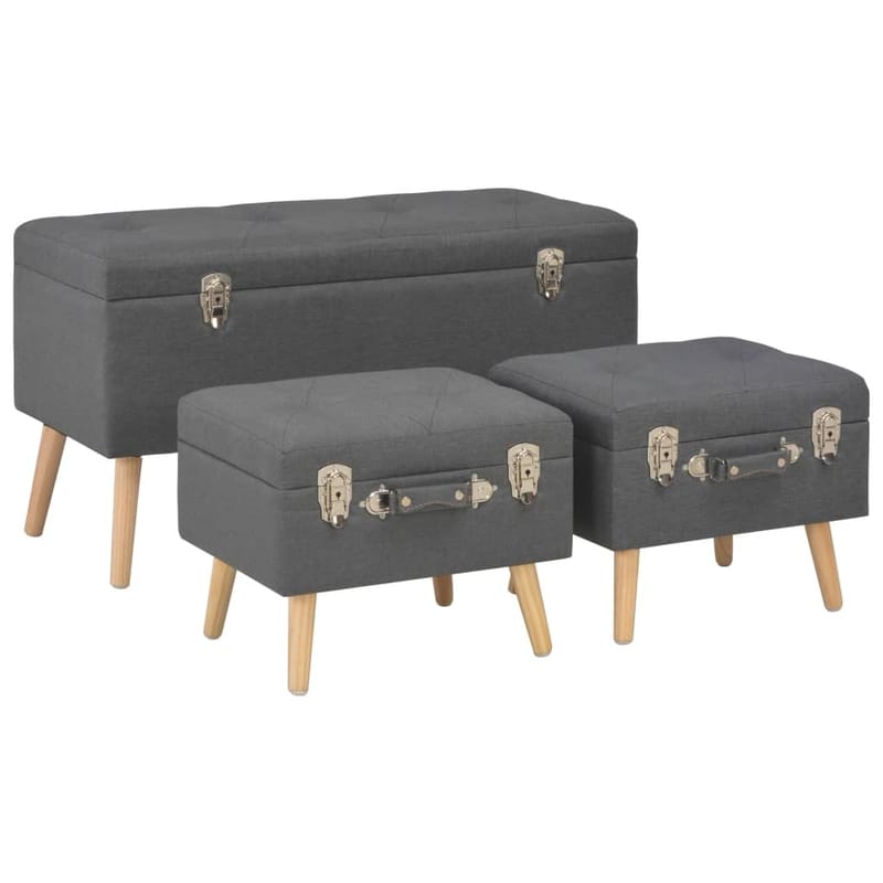 Opbevaringstaburetter 3 Stk. Stof Mørkegrå - Beige - Opbevaring - Opbevaringsmøbler - Kister