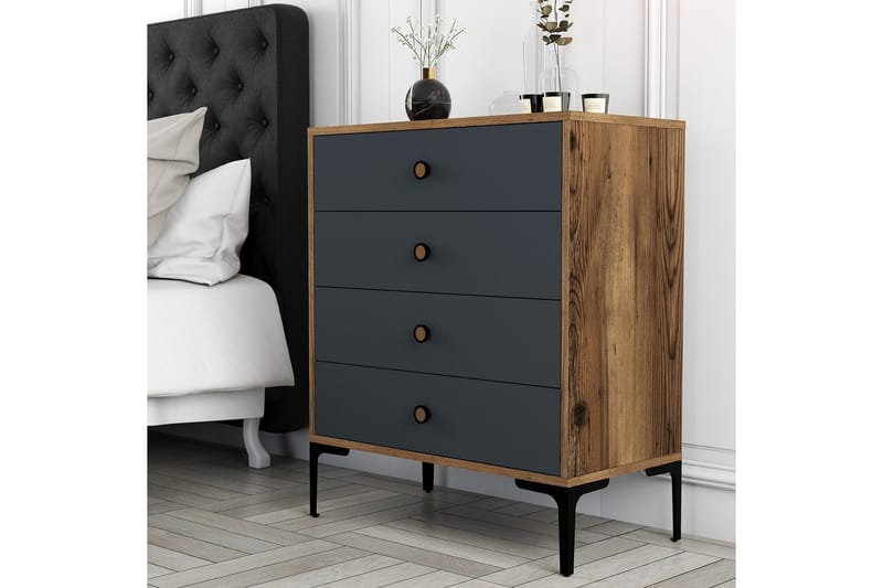 Ameias Kommode 76x90,7 cm Brun/Antracit - Hanah Home - Opbevaring - Opbevaringsmøbler - Kommode - Entrékommode