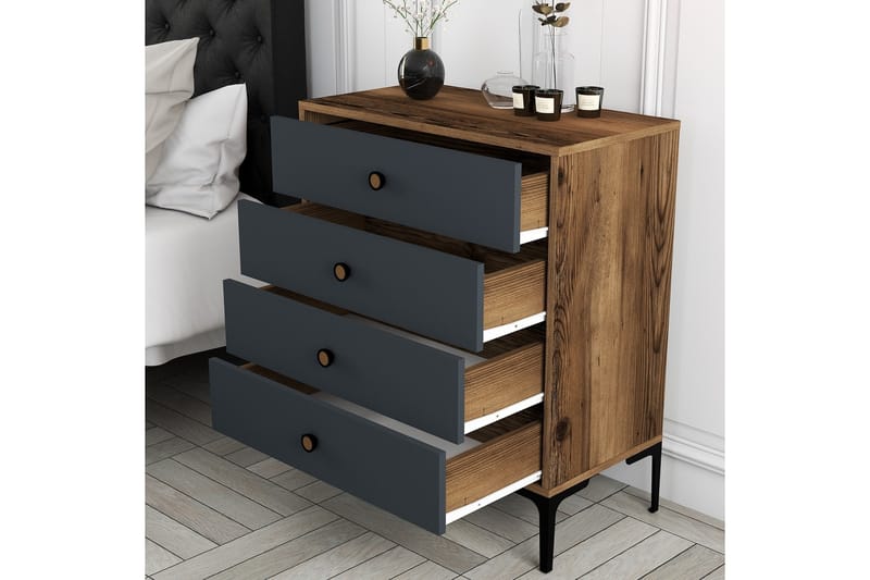 Ameias Kommode 76x90,7 cm Brun/Antracit - Hanah Home - Opbevaring - Opbevaringsmøbler - Kommode - Entrékommode