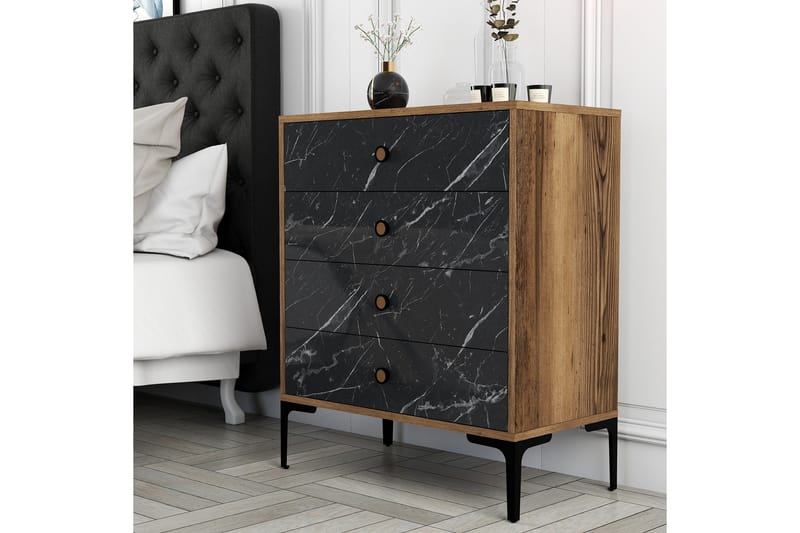 Ameias Kommode 76x90,7 cm Brun/Sort - Hanah Home - Opbevaring - Opbevaringsmøbler - Kommode - Entrékommode