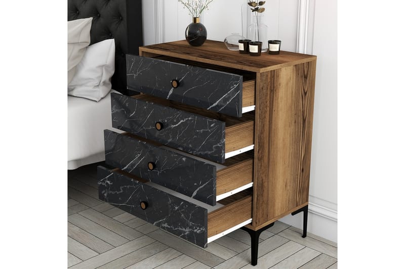 Ameias Kommode 76x90,7 cm Brun/Sort - Hanah Home - Opbevaring - Opbevaringsmøbler - Kommode - Entrékommode