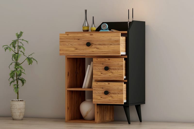 Hafing Kommode 64x94,6 cm Sort/Brun - Hanah Home - Opbevaring - Opbevaringsmøbler - Kommode - Entrékommode