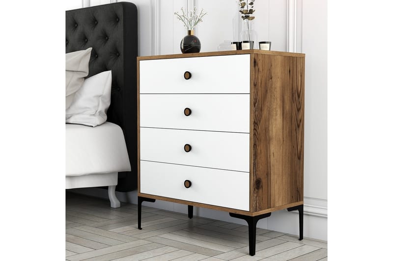 Ameias Kommode 76x90,7 cm Brun/Hvit - Hanah Home - Opbevaring - Opbevaringsmøbler - Kommode - Entrékommode