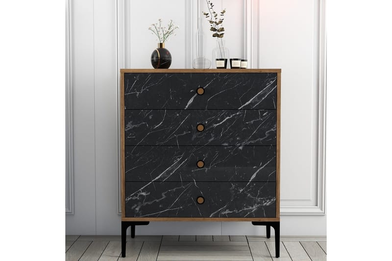 Ameias Kommode 76x90,7 cm Brun/Sort - Hanah Home - Opbevaring - Opbevaringsmøbler - Kommode - Entrékommode