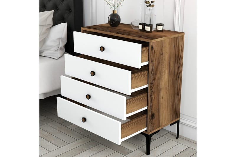 Ameias Kommode 76x90,7 cm Brun/Hvit - Hanah Home - Opbevaring - Opbevaringsmøbler - Kommode - Entrékommode