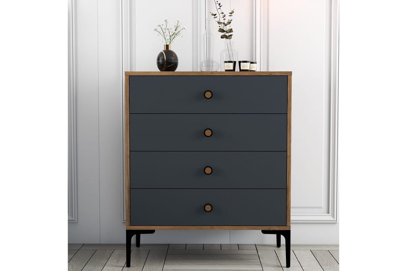 Ameias Kommode 76x90,7 cm Brun/Antracit - Hanah Home - Opbevaring - Opbevaringsmøbler - Kommode - Entrékommode