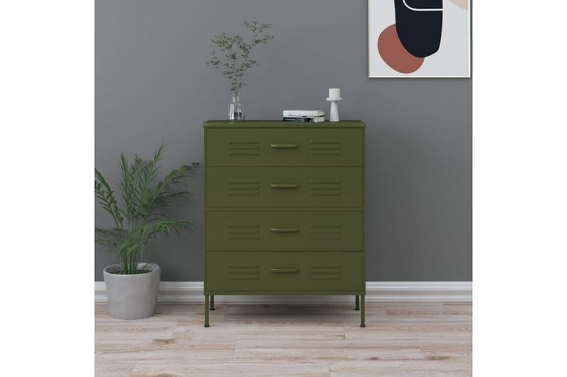 kommode 80x35x101,5 cm olivengrøn - Grøn - Opbevaring - Opbevaringsmøbler - Kommode - Entrékommode