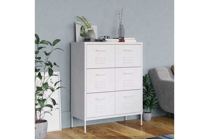 kommode 80x35x101,5 cm stål hvid - Hvid - Opbevaring - Opbevaringsmøbler - Kommode - Entrékommode