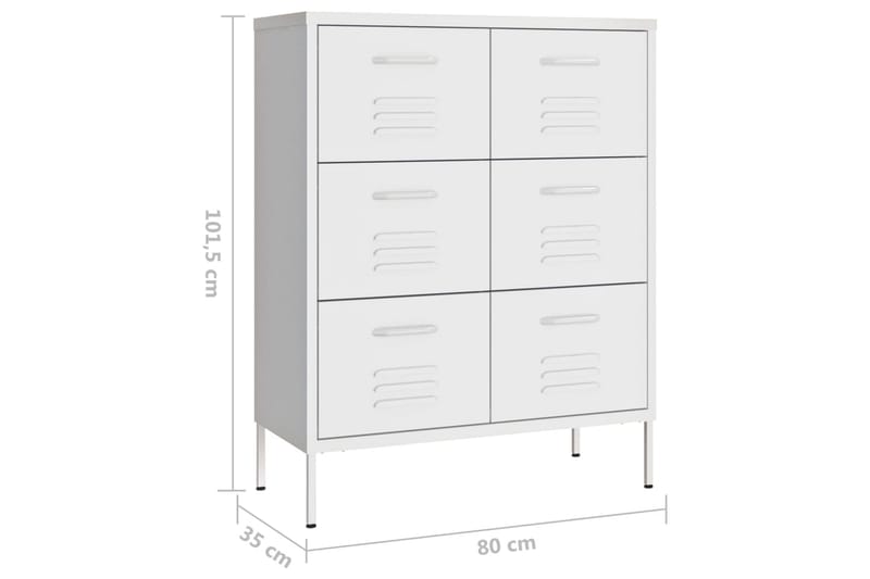 kommode 80x35x101,5 cm stål hvid - Hvid - Opbevaring - Opbevaringsmøbler - Kommode - Entrékommode