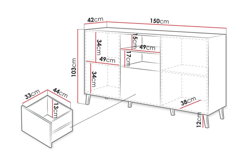 Abeto Kommode 150 cm - Hvid - Opbevaring - Opbevaringsmøbler - Kommode - Entrékommode