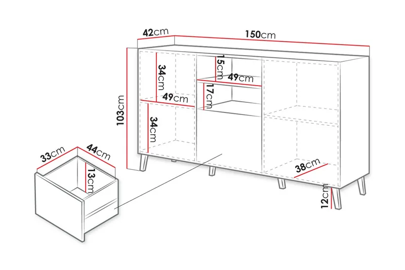 Abeto Kommode 150 cm - Hvid - Opbevaring - Opbevaringsmøbler - Kommode