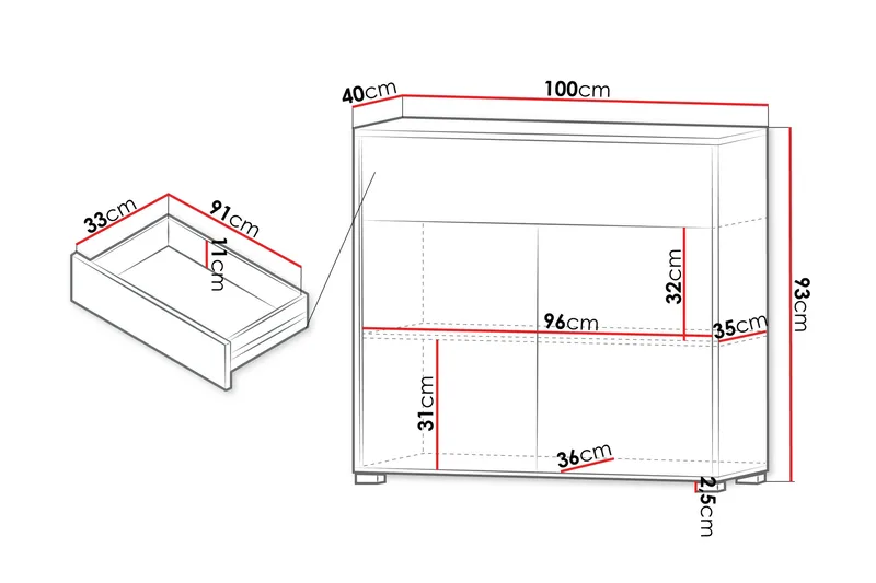 Agawal Kommode 100 cm - Beige - Opbevaring - Opbevaringsmøbler - Kommode - Entrékommode
