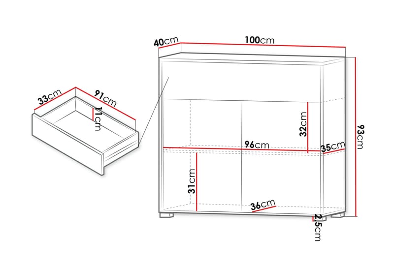 Agawal Kommode 100 cm - Hvid - Opbevaring - Opbevaringsmøbler - Kommode - Entrékommode