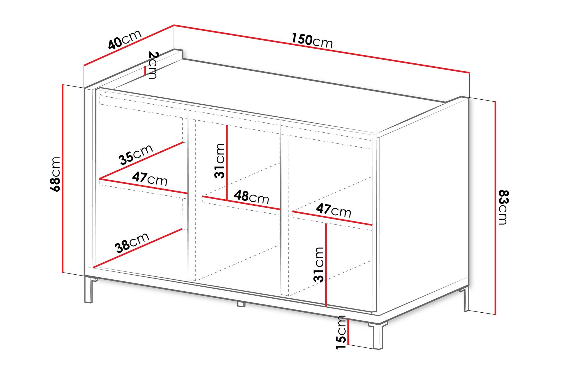 Akiya Kommode 150 cm - Sort - Opbevaring - Opbevaringsmøbler - Kommode