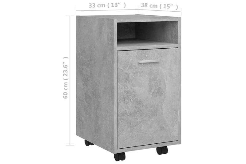 sideskab med hjul 33x38x60 cm spånplade betongrå - Grå - Opbevaring - Opbevaringsmøbler - Kommode - Arkivskabe