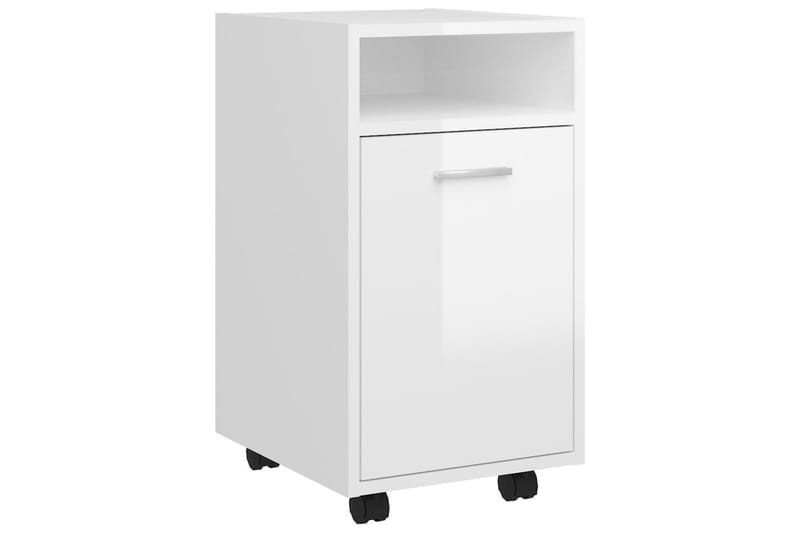 sideskab med hjul 33x38x60 cm spånplade hvid højglans - Hvid - Opbevaring - Opbevaringsmøbler - Kommode - Arkivskabe