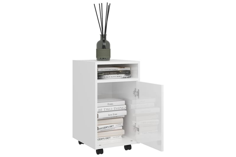sideskab med hjul 33x38x60 cm spånplade hvid højglans - Hvid - Opbevaring - Opbevaringsmøbler - Kommode - Arkivskabe