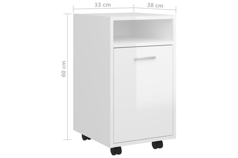 sideskab med hjul 33x38x60 cm spånplade hvid højglans - Hvid - Opbevaring - Opbevaringsmøbler - Kommode - Arkivskabe