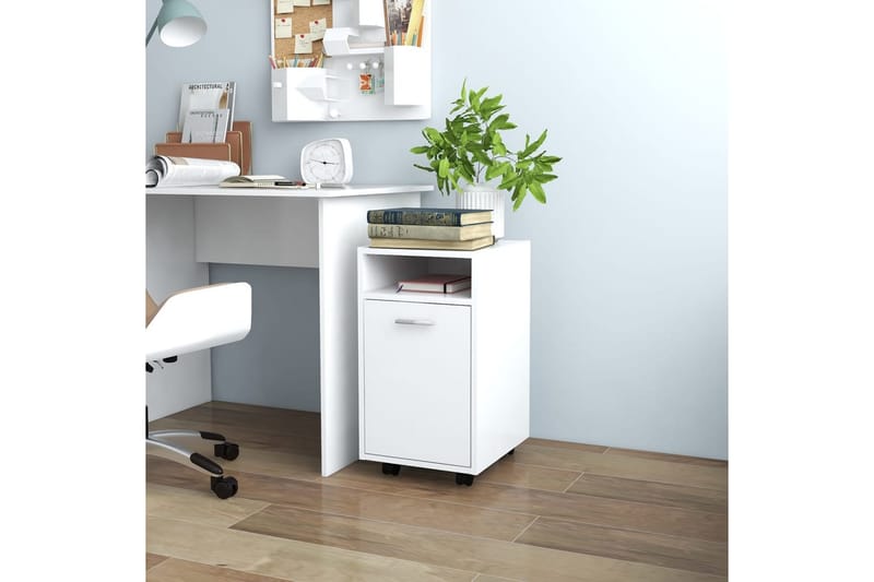 sideskab med hjul 33x38x60 cm spånplade hvid - Hvid - Opbevaring - Opbevaringsmøbler - Kommode - Arkivskabe