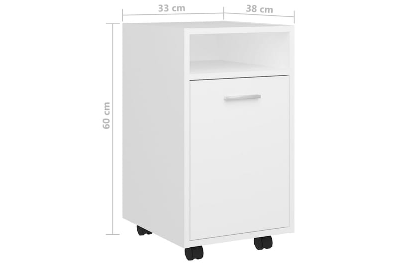 sideskab med hjul 33x38x60 cm spånplade hvid - Hvid - Opbevaring - Opbevaringsmøbler - Kommode - Arkivskabe