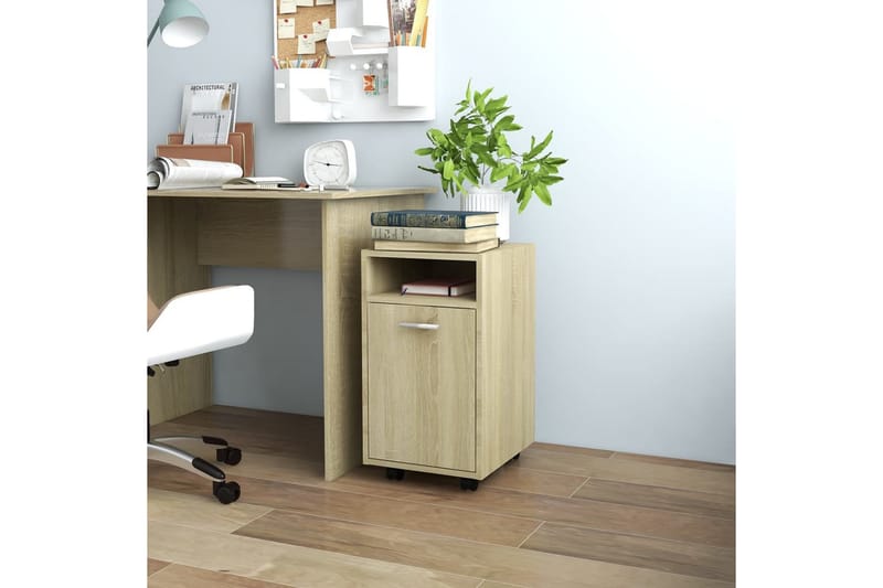 sideskab med hjul 33x38x60 cm spånplade sonoma-eg - Brun - Opbevaring - Opbevaringsmøbler - Kommode - Arkivskabe