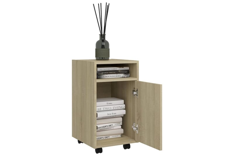 sideskab med hjul 33x38x60 cm spånplade sonoma-eg - Brun - Opbevaring - Opbevaringsmøbler - Kommode - Arkivskabe