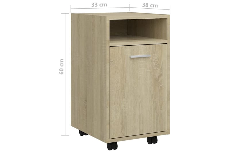 sideskab med hjul 33x38x60 cm spånplade sonoma-eg - Brun - Opbevaring - Opbevaringsmøbler - Kommode - Arkivskabe