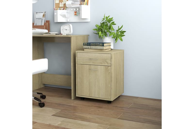 skab med hjul 45x38x54 cm spånplade sonoma-eg - Brun - Opbevaring - Opbevaringsmøbler - Kommode - Arkivskabe