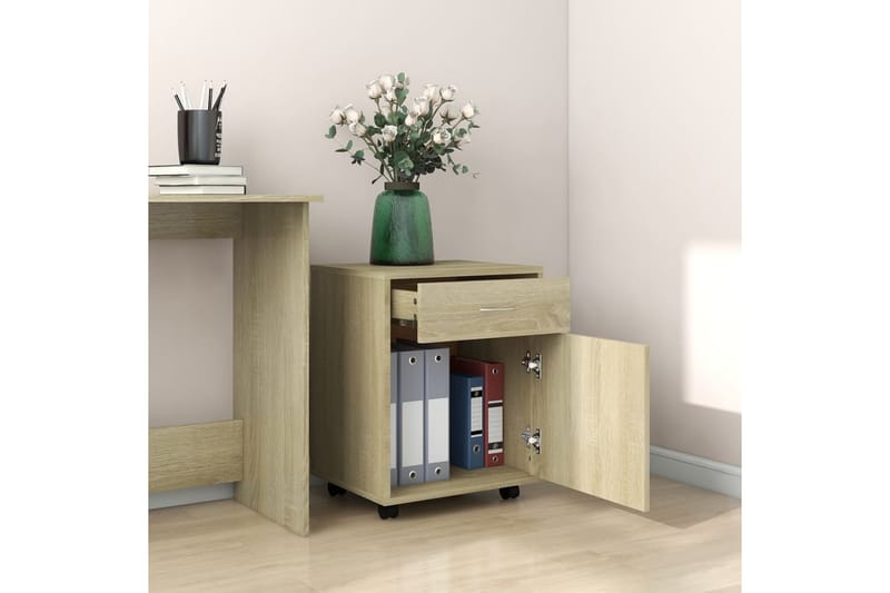 skab med hjul 45x38x54 cm spånplade sonoma-eg - Brun - Opbevaring - Opbevaringsmøbler - Kommode - Arkivskabe