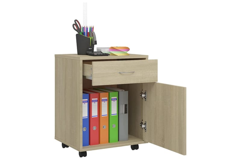 skab med hjul 45x38x54 cm spånplade sonoma-eg - Brun - Opbevaring - Opbevaringsmøbler - Kommode - Arkivskabe