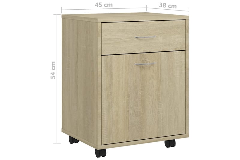 skab med hjul 45x38x54 cm spånplade sonoma-eg - Brun - Opbevaring - Opbevaringsmøbler - Kommode - Arkivskabe