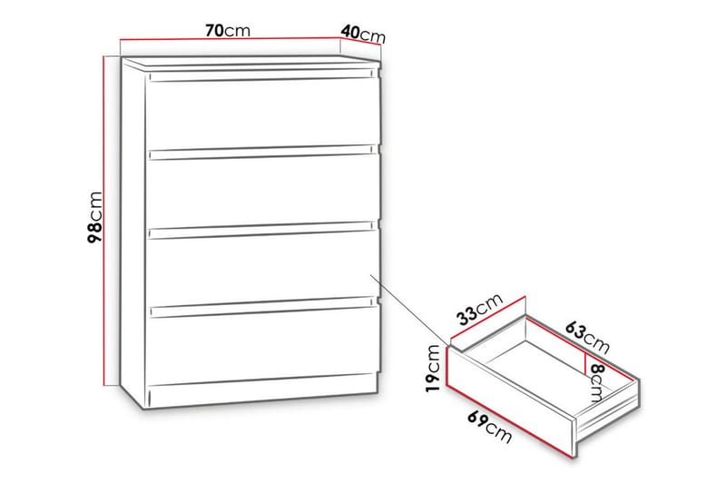 Basildon Kommode 70x40x97 cm - Hvid - Opbevaring - Opbevaringsmøbler - Kommode - Entrékommode