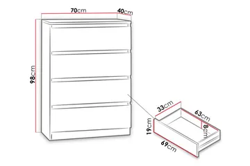 Basildon Kommode 70x40x97 cm - Hvid - Opbevaring - Opbevaringsmøbler - Kommode - Entrékommode