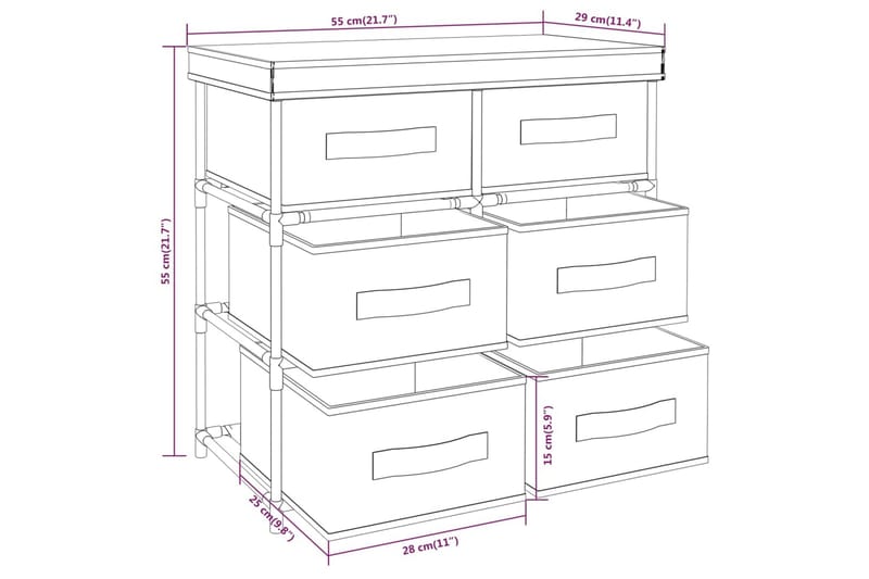 beBasic opbevaringsreol med 6 skuffer 55x29x55 cm stål cremefarvet - Creme - Entréopbevaring - Entrékommode - Kommode