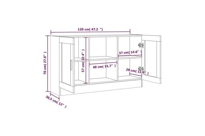 beBasic skænk 120x30,5x70 cm konstrueret træ grå sonoma-eg - GrÃ¥ - Entréopbevaring - Kommode