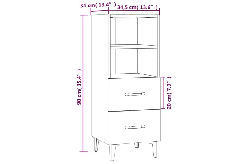 beBasic skænk 34,5x34x90 cm konstrueret træ betongrå - GrÃ¥ - Kommode - Entréopbevaring