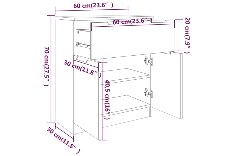 beBasic skænk 60x30x70 cm konstrueret træ brun egetræsfarve - Brun - Opbevaring - Opbevaringsmøbler - Kommode - Entrékommode