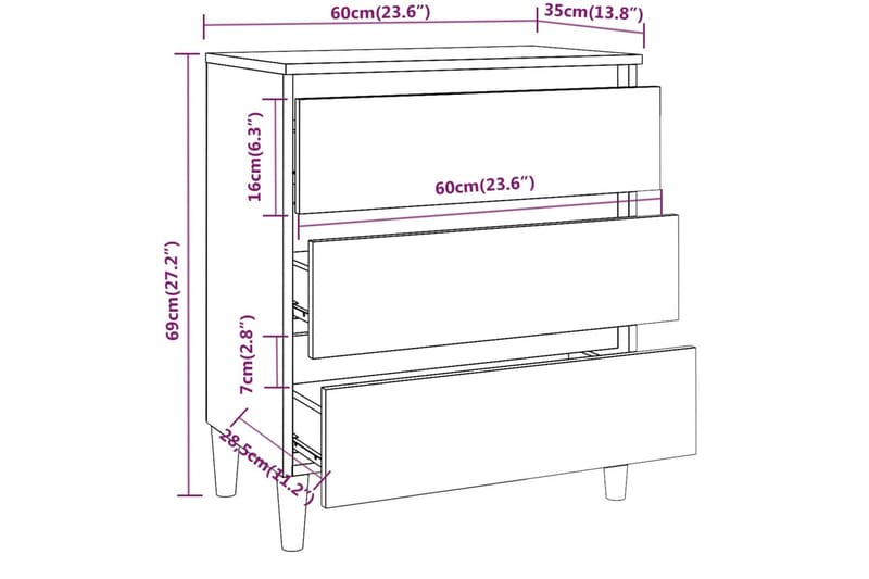 beBasic skænk 60x35x69 cm konstrueret træ brun egetræsfarve - Brun - Entréopbevaring - Entrékommode - Kommode