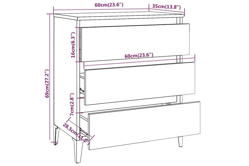 beBasic skænk 60x35x69 cm konstrueret træ grå sonoma-eg - GrÃ¥ - Opbevaring - Opbevaringsmøbler - Kommode - Entrékommode