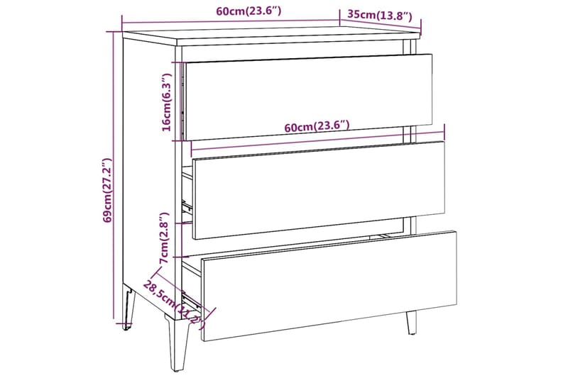 beBasic skænk 60x35x69 cm konstrueret træ røget egetræsfarve - Brun - Entréopbevaring - Entrékommode - Kommode