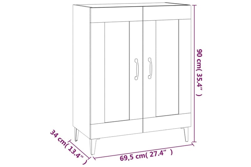 beBasic skænk 69,5x34x90 cm konstrueret træ betongrå - GrÃ¥ - Opbevaring - Opbevaringsmøbler - Kommode - Entrékommode