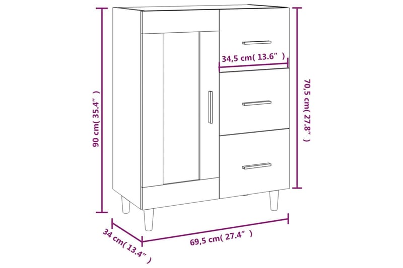 beBasic skænk 69,5x34x90 cm konstrueret træ røget egetræsfarve - Brun - Entréopbevaring - Kommode